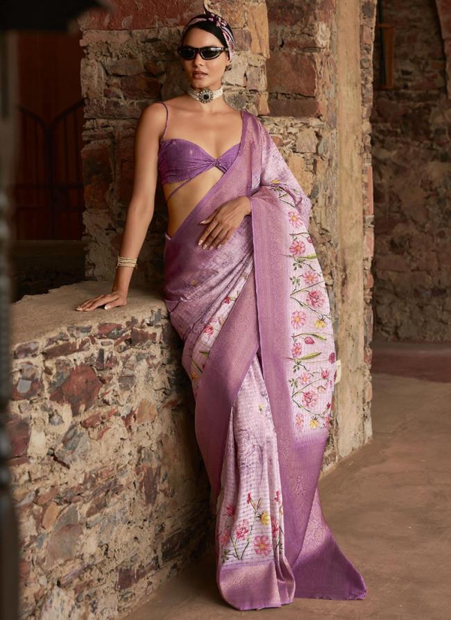 Tussar Silk Orchid Ceremonial Wear Printed Saree